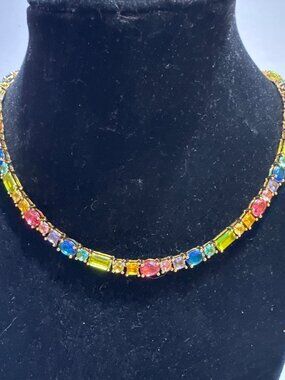 Kurt Geiger Spread The Rainbow Gold-Tone Multicolor Gemstone Necklace Pre-Owned